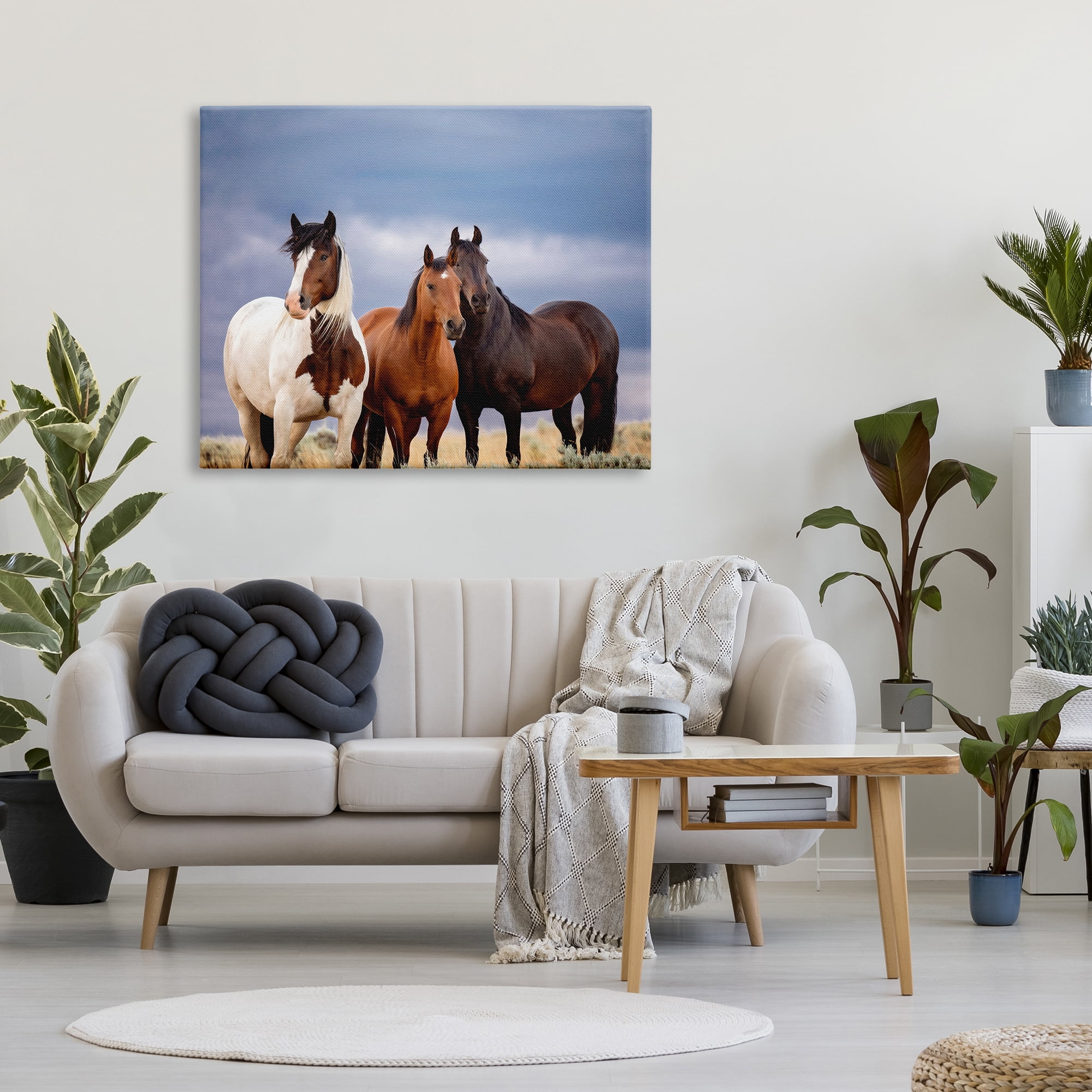 Stupell Industries Horse Trio Under Clouds Animals & Insects Photography Gallery Wrapped Canvas Art Print Wall Art, 48 x 36