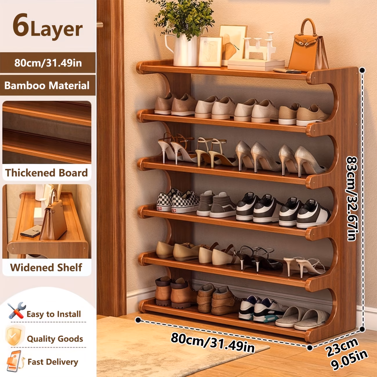 Multi-layered bamboo shoe rack, suitable for dormitories and home entryways, easy to assemble