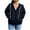 Dark Blue, variant on Women's Plus Size Zip Up Jackets Fall Long Sleeve Hoodies Solid Color Full Zip Hooded Sweatshirts Loose Comfortable Fleece Jacket Outdoor Outwears for Women