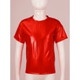 thumbnail image 3 of Kaerm Kids Boys Girls Shiny Metallic Tops T-Shirt Jazz Hip-hop Dance Costumes Glitter Dance Shirt Tees Red 110, 3 of 7