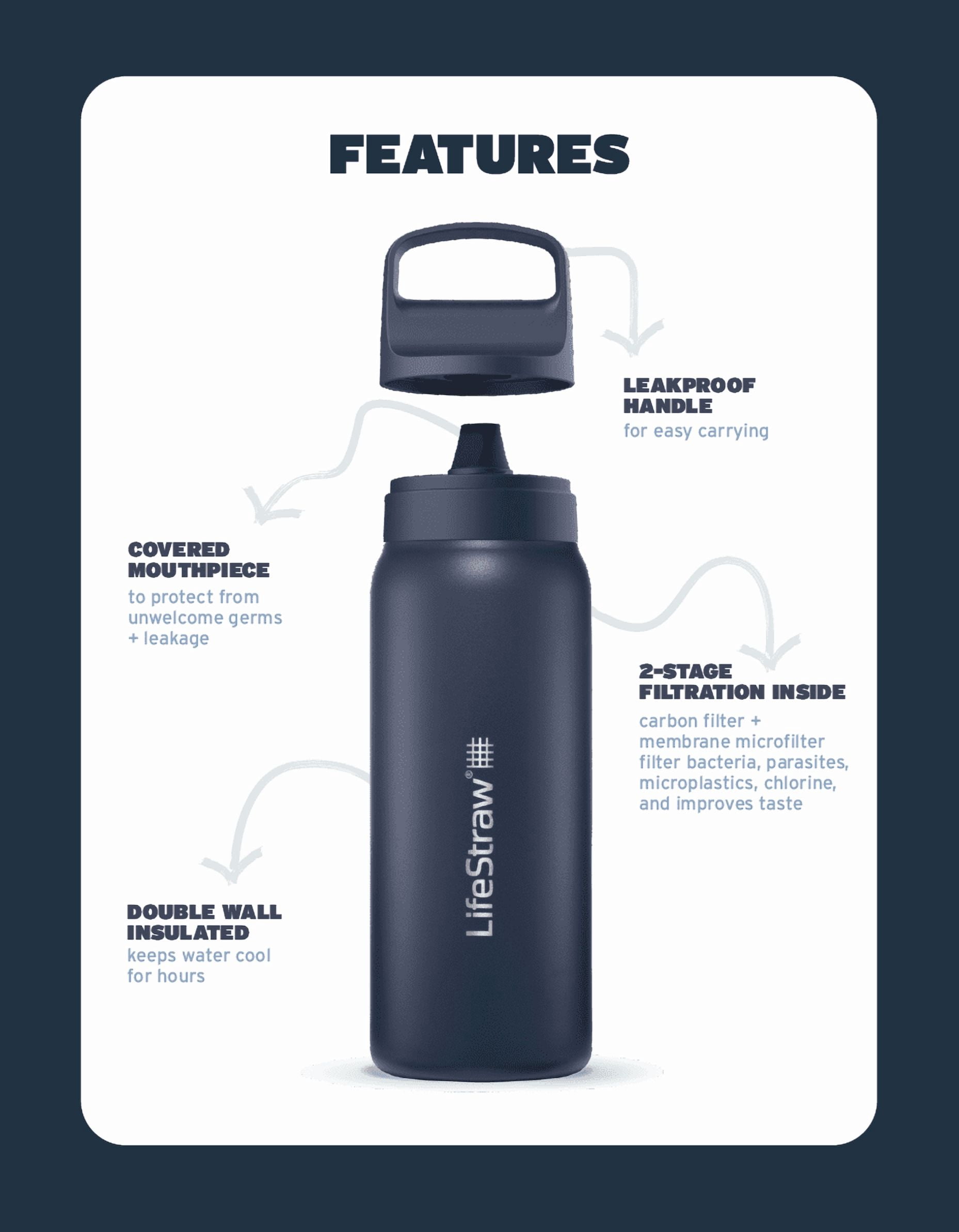 LifeStraw Go Series Stainless Steel Water Filter Bottle; 1L; Polar White