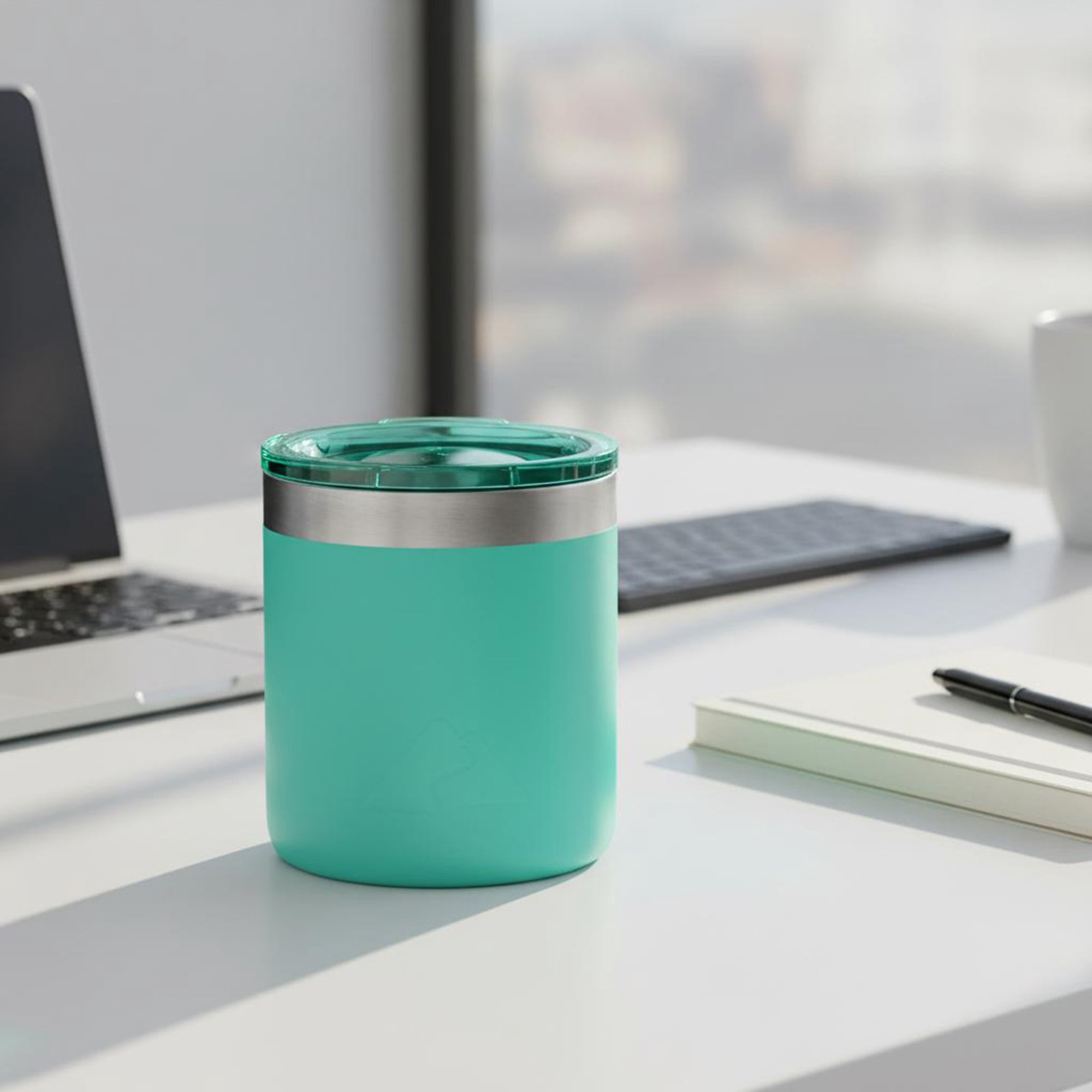 Ozark Trail 10 oz Ceramic-Lined Stainless Steel Lowball Tumbler with Magnetic Tritan Transparent Slider Lid, Teal