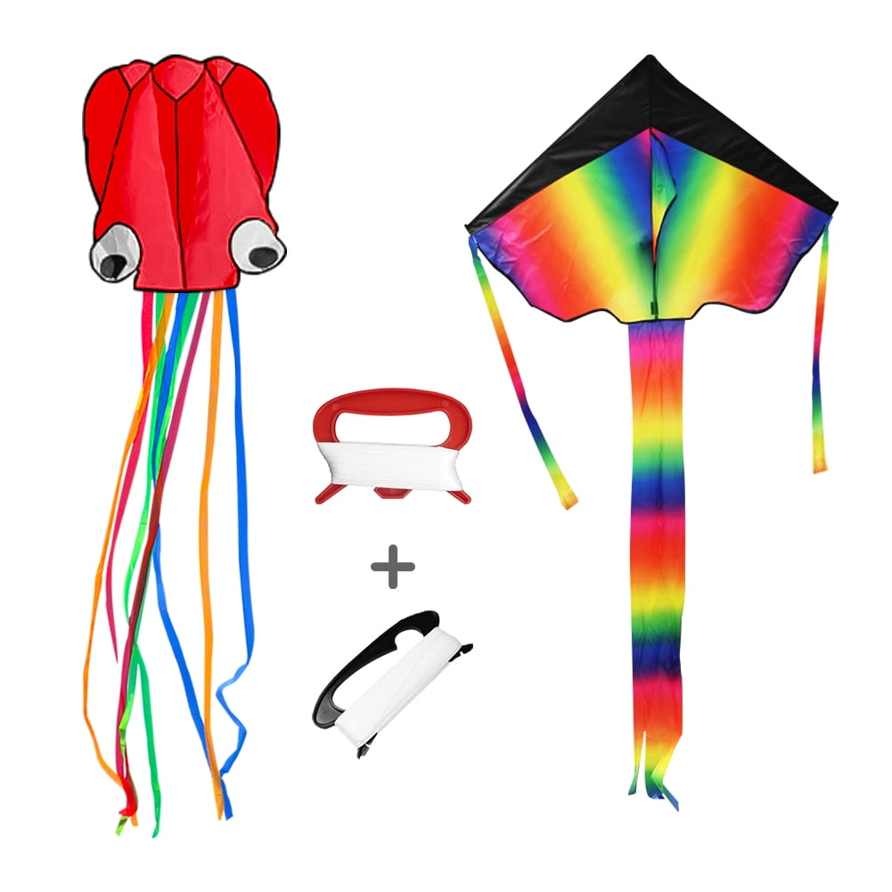 Kepooman Large Rainbow Delta Kite & Red Octopus Kite for Outdoor & Garden & Beach, String Line Included, Set of 2 Kepooman Large Rainbow Delta Kite & Red Octopus Kite for Outdoor & Garden & Beach, String Line Included, Set of 2