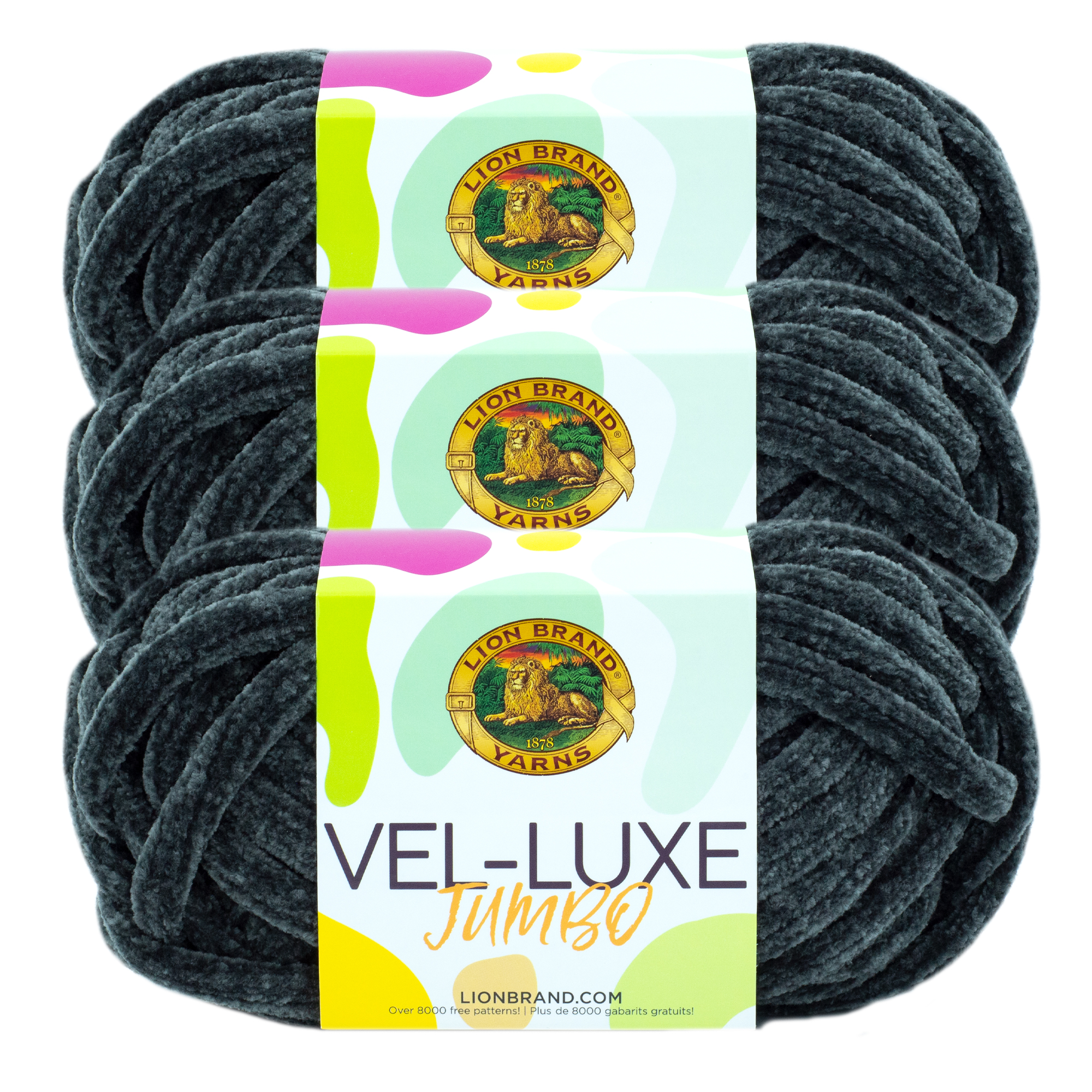 Lion Brand Yarn VelLuxe Jumbo Asphalt Velvet Jumbo Polyester Gray Yarn