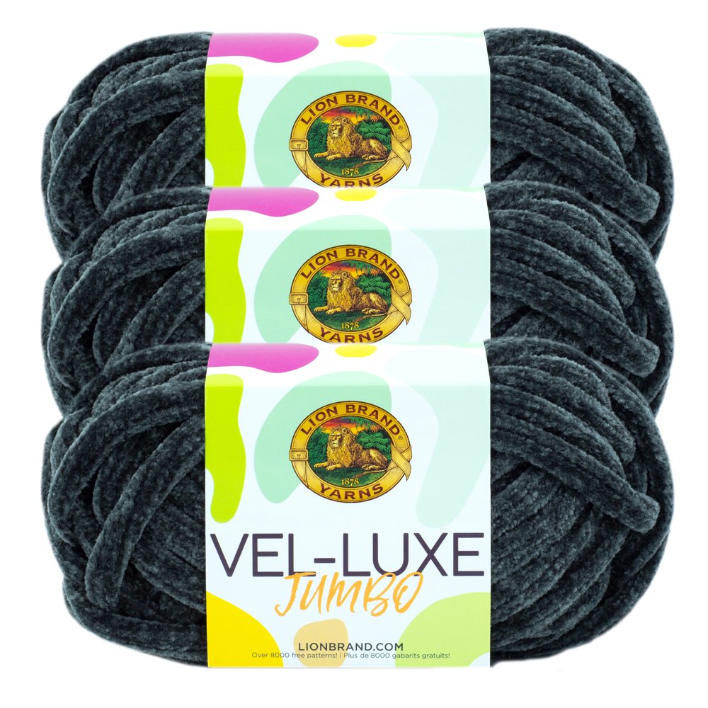Lion Brand Yarn VelLuxe Jumbo Asphalt Velvet Jumbo Polyester Gray Yarn