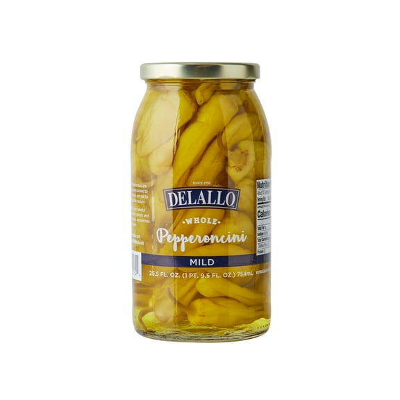 DeLallo Mild Pepperoncini Whole Peppers, Non-GMO, Gluten-Free, 25.5 oz Jar