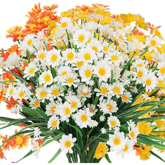 6 Bundles Outdoor Artificial Daisies Fake Flowers UV Resistant Shrubs, Faux Plastic Greenery for Indoor Outside Hanging Plants Garden Porch Window Box Wedding Farmhouse Decor