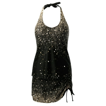 CAICJ98 Womens Bikini Swimsuits Women s 2 Piece Swimsuits Halter Triangle Top with Shorts Bikini Set Bathing Suits Gold XL