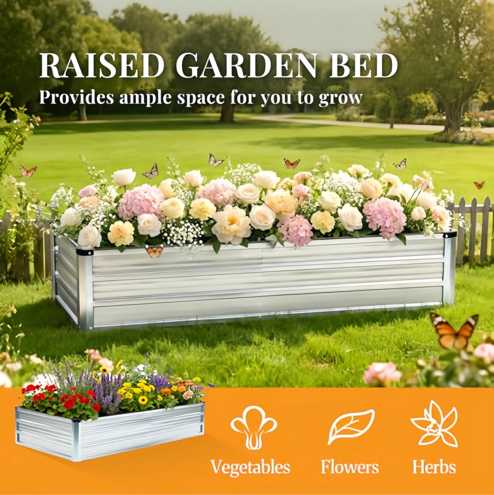 Kelno 2-Pack Galvanized Metal Raised Garden Bed 6x3x1ft Outdoor Planter Box for Vegetables Flowers Herbs Open Bottom Rectangular Raised Bed, Silver