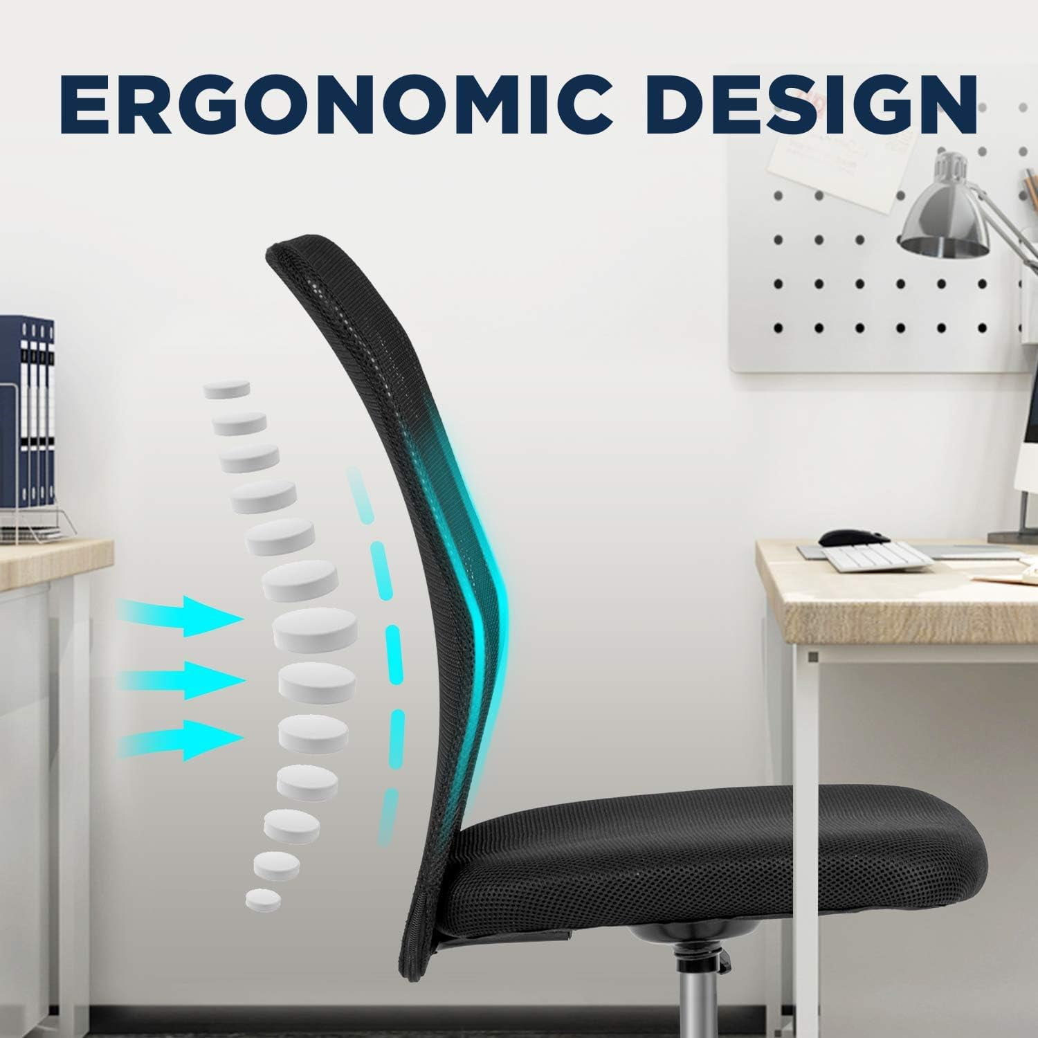 BestOffice Ergonomic Armless Office Chair with Adjustable Height, Lumbar Support for Adults(Black)