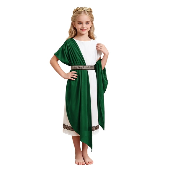 RFQWOVSR Girls Ancient Greek Style White Robe Halloween Performance Outfit 5-6 Years