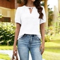 thumbnail image 6 of Women's Short Sleeve Tops Summer V Neck Tshirts Linen Vintage Casual Tees, White M, 6 of 7