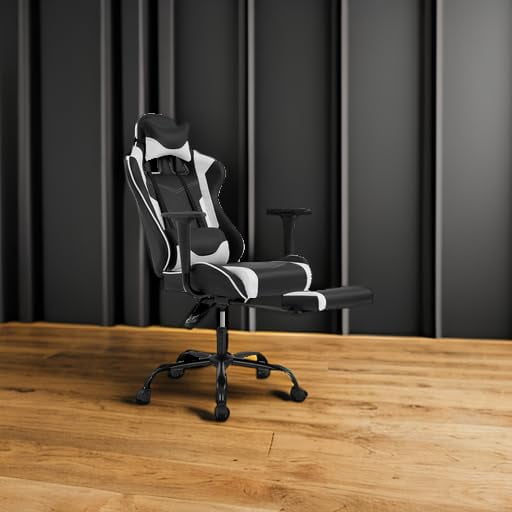 BestOffice Ergonomic Gaming Chair w/Adjustable Lumbar Pillow & Footrest, Reclining Office Computer Chair, White