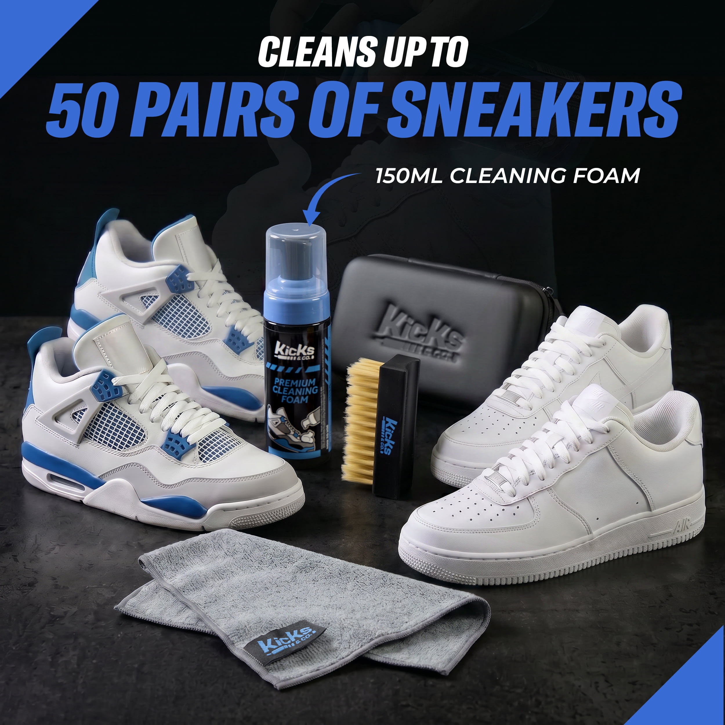 Kicks & Co Shoe Cleaner Kit Sneaker Cleaner Shoe Cleaner Solution Brush Towel Travel Case