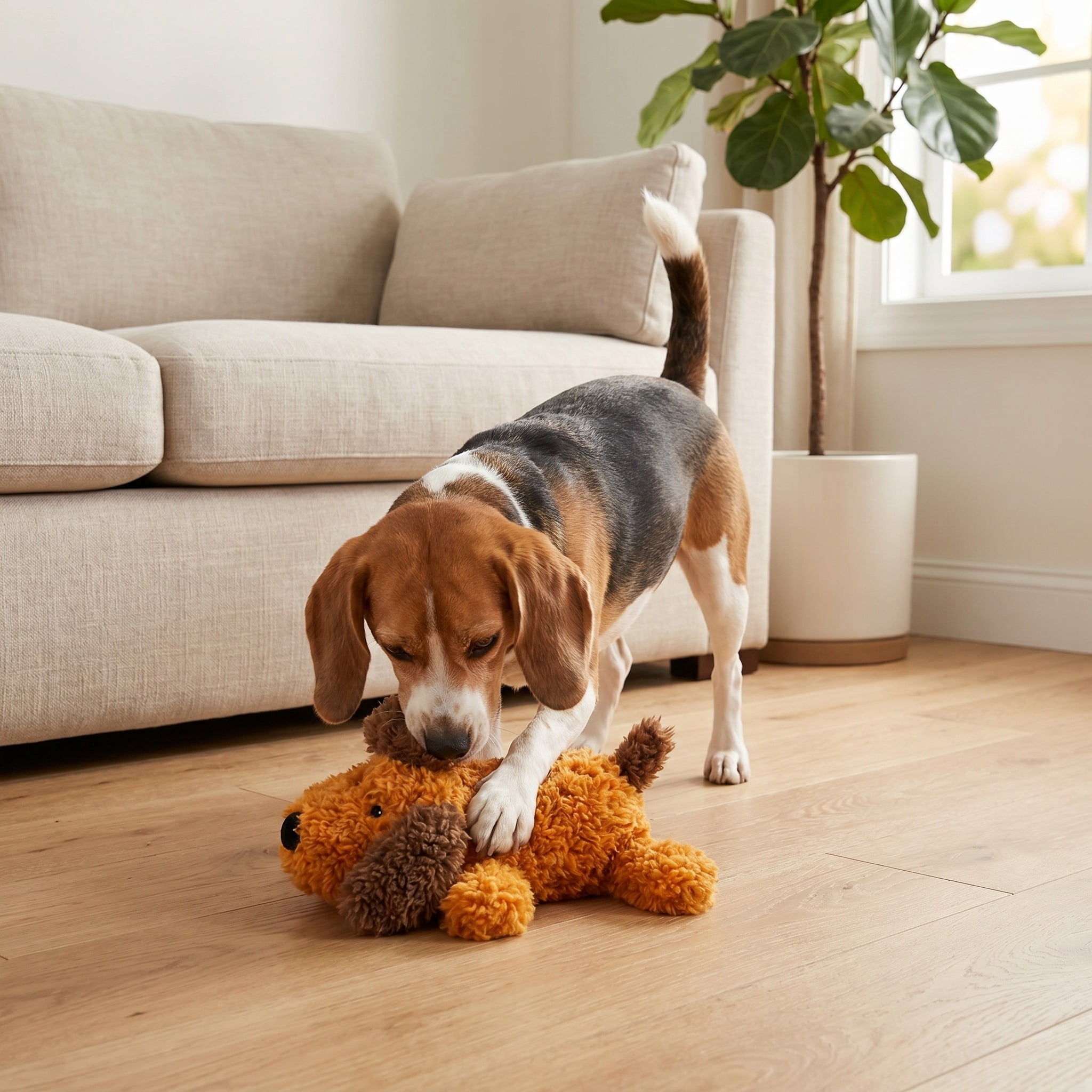 (3 pack) Vibrant Life Brown Floppy Plush Dog Toy with Squeaker, Chew Level 1