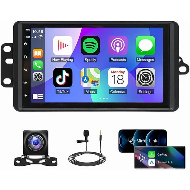 Zcargel 7 Pouces Stéréo Voiture Android 13 Double Écran Tactile Din, Radio Sans Fil CarPlay Android Auto, Radio Voiture avec Navigation GPS WiFi FM RDS Lecteur USB SWC 2+32GB pour GMC Sierra 1500 2500 3500 2003-2006