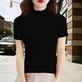 thumbnail image 5 of Yigetop Mock Neck Sweater Women Women's Short Sleeve Mock Neck Sweater Top Turtleneck Pullover Knit Shirt Women's Tops, Tees & Blouses Black 2XL, 5 of 8