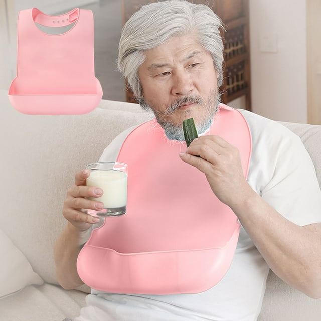 Babero para Adultos Mayores y Personas con Discapacidad | Protector de Ropa Ajustable | Material de Silicona Lavable | 52 X 36 Cm | Rosa | 1 Unidad