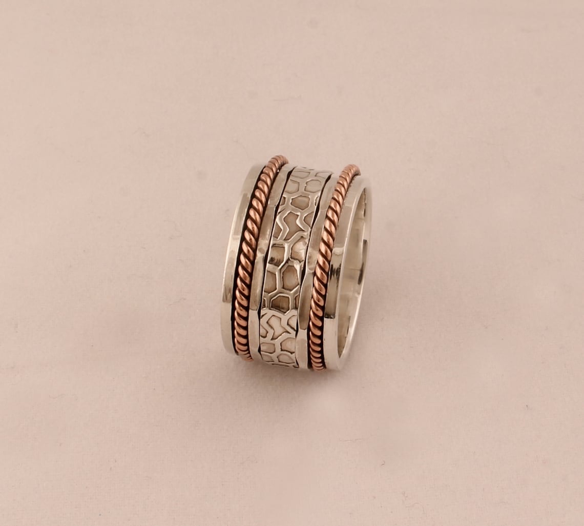 SS DESIGNS- Textured Fidget Spinner Ring – 925 Anxiety Band for Men & Women, Handmade Stress-Relief Meditation Ring, Mother’s Day Gift