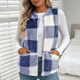 thumbnail image 4 of Women's Plaid Fleece Vest, Crew Neck Sleeveless Cardigan Tops, Winter Warm No Hood Outerwear Vests with Pockets, 4 of 9