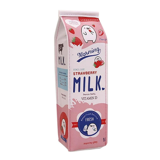 PVCS Large Capacity Cute Milk Carton Pencil Cases Box Cosmetic Bag with Zipper for Kids