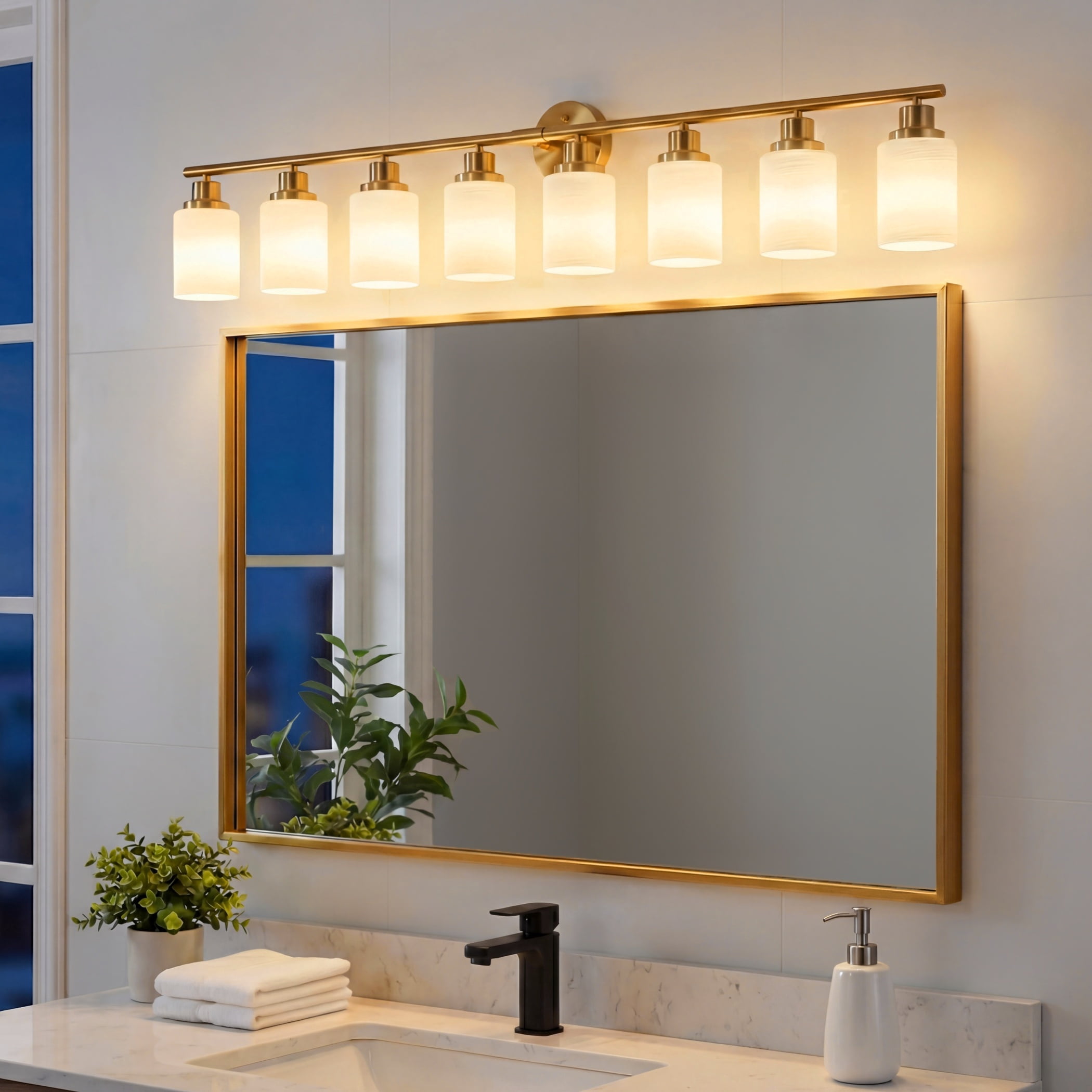 52" Modern 8-Light Vanity Wall Sconce,Gold Bathroom Vanity Light Fixture Over Mirror, Frosted Glass Vanity Lights for Bathroom, Hallway, Powder Room, Bathroom Lights Over Mirror (Bulbs Not Included)