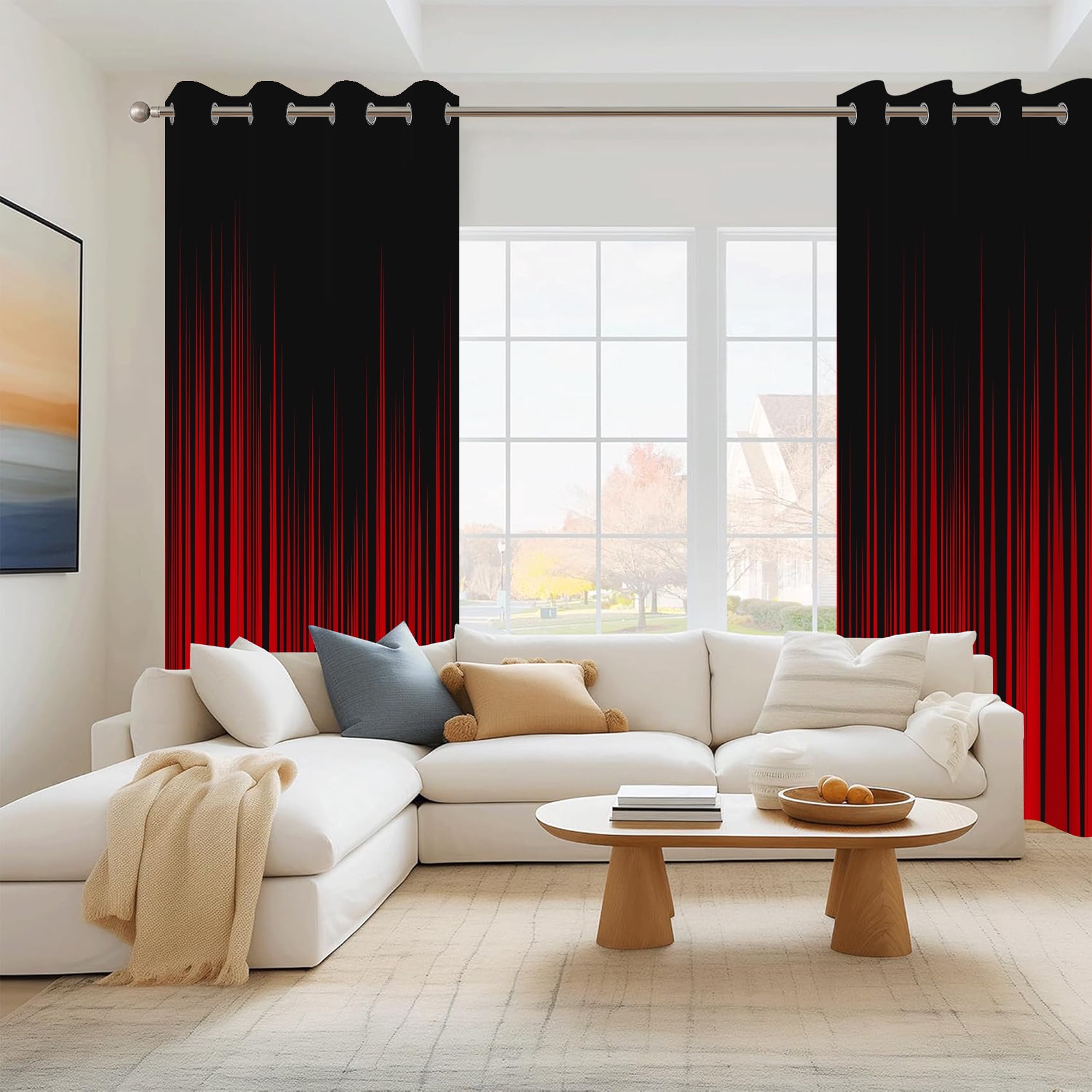 DaShan Red and Black Blackout Curtains,Set of 2,Gradient Darkening Drapes for Bedroom/Living Room,52x84 inches