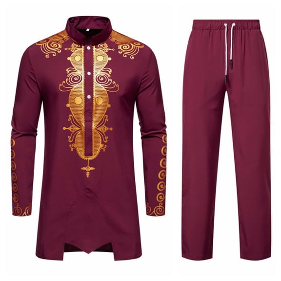 Wavsuf Sweatsuits 2pcs Sets Mens Jogger Set Long Slim Shirt Sweatshirt and Sweatpants Wine Size 2XL