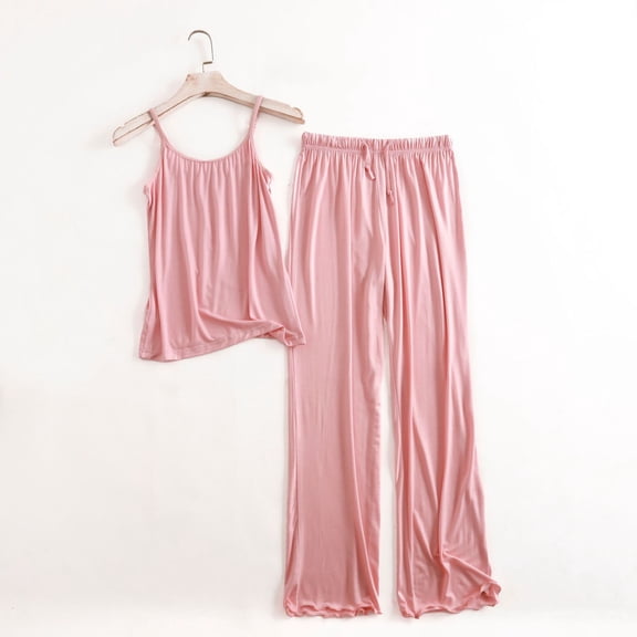 asjyhkr Womens Pajama Sets 2 Piece Sleeveless Tank Tops Elastic Waist Drawstring Ruffle Pants Casual Soft Breathable Sleepwear Homewear Pajamas