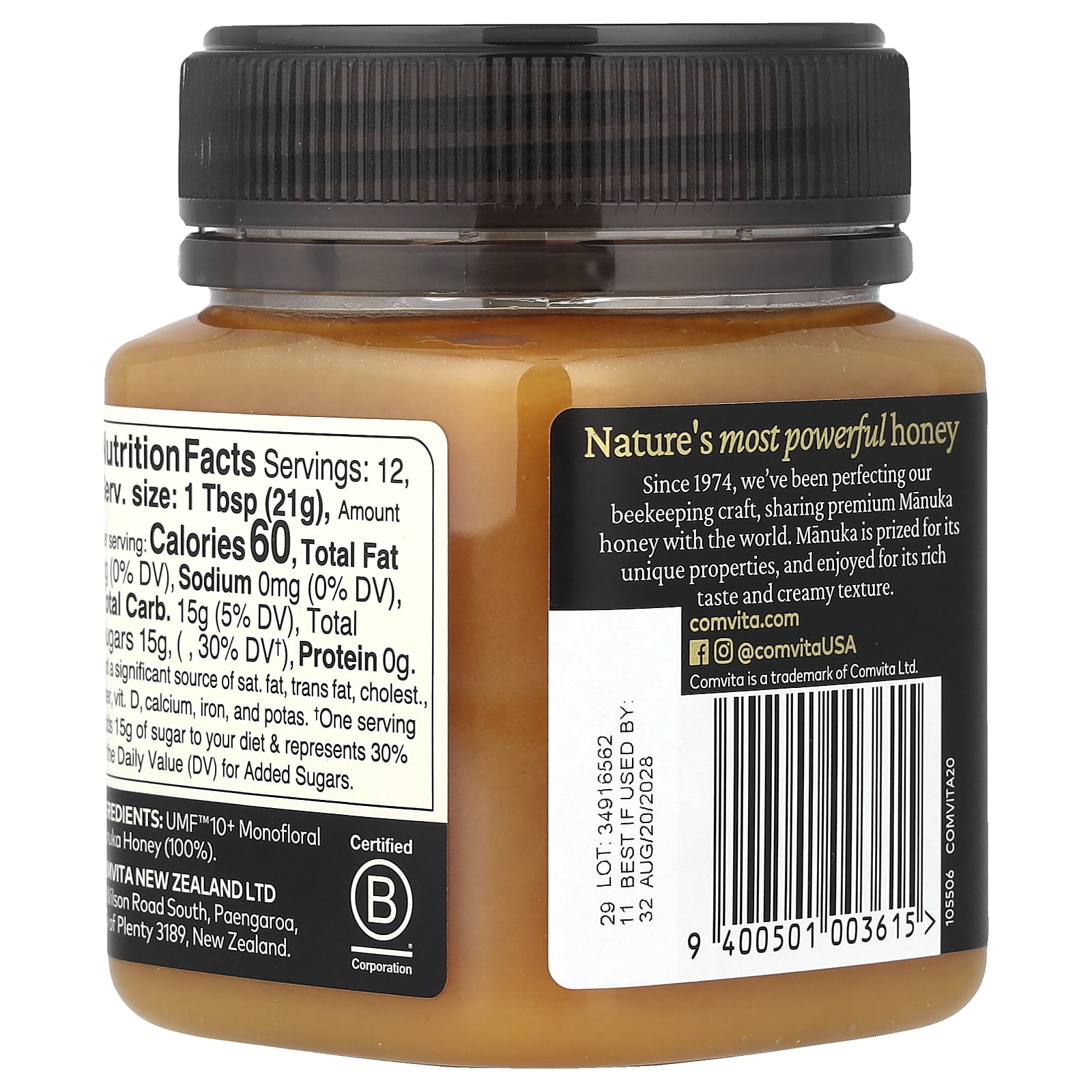 Raw Manuka Honey, Certified UMF 10+ (MGO 263+), 8.8 oz (250 g), Comvita
