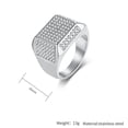 thumbnail image 2 of PAURO Men Stainless Steel Square Crystal Ring Hip Hop Style with Cubic Zirconia Punk Club Wedding Ring Silver Size 12, 2 of 5