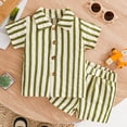 thumbnail image 4 of SGMVNU Baby Boys Summer Shorts Set Striped Short Sleeve Button Down Shirt and Matching Shorts 2 Piece Casual Outfits, Size 9-12 Months, Green, 4 of 9