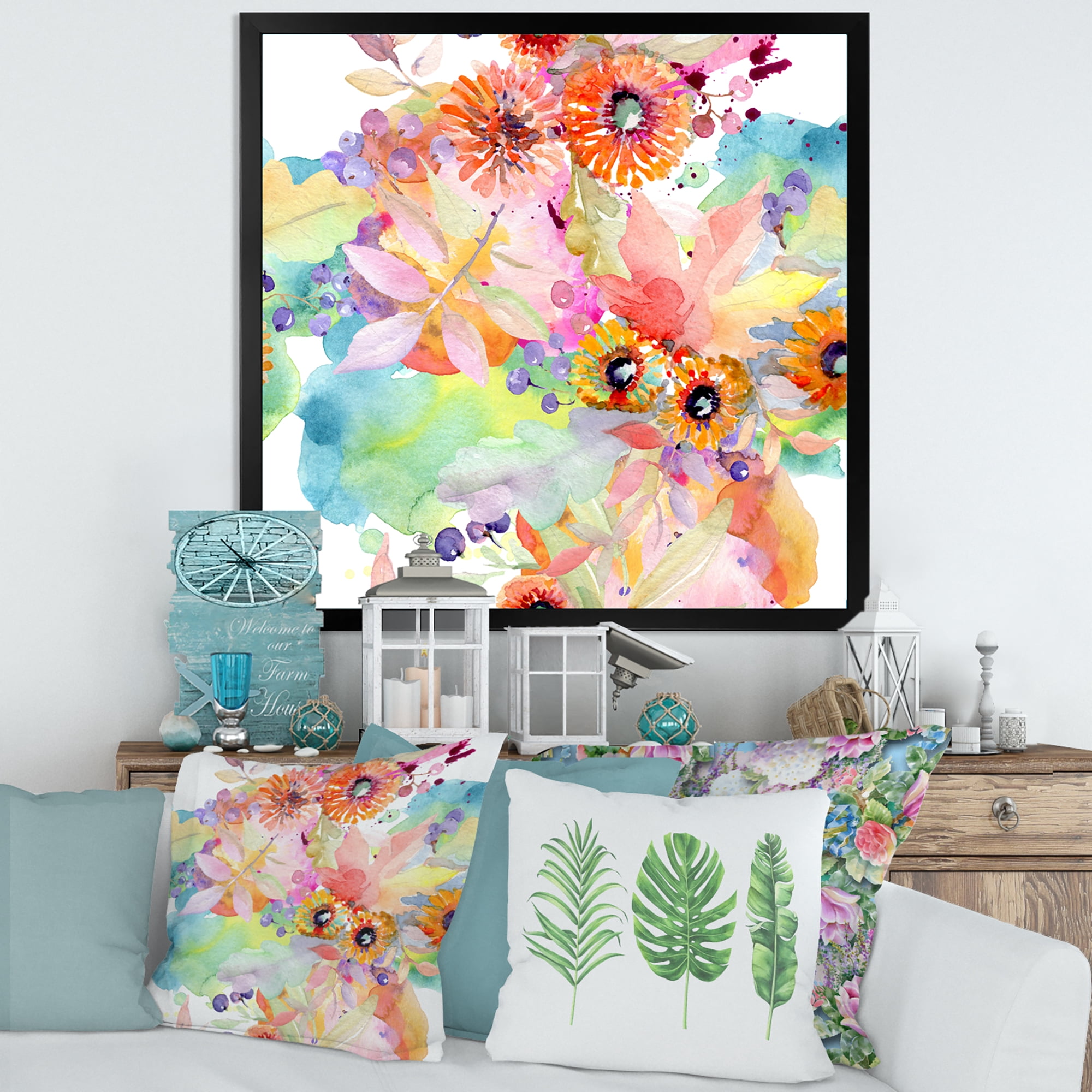 Designart 'Wildflowers and Vibrant Wild Spring Leaves I' Traditional Framed Art Print