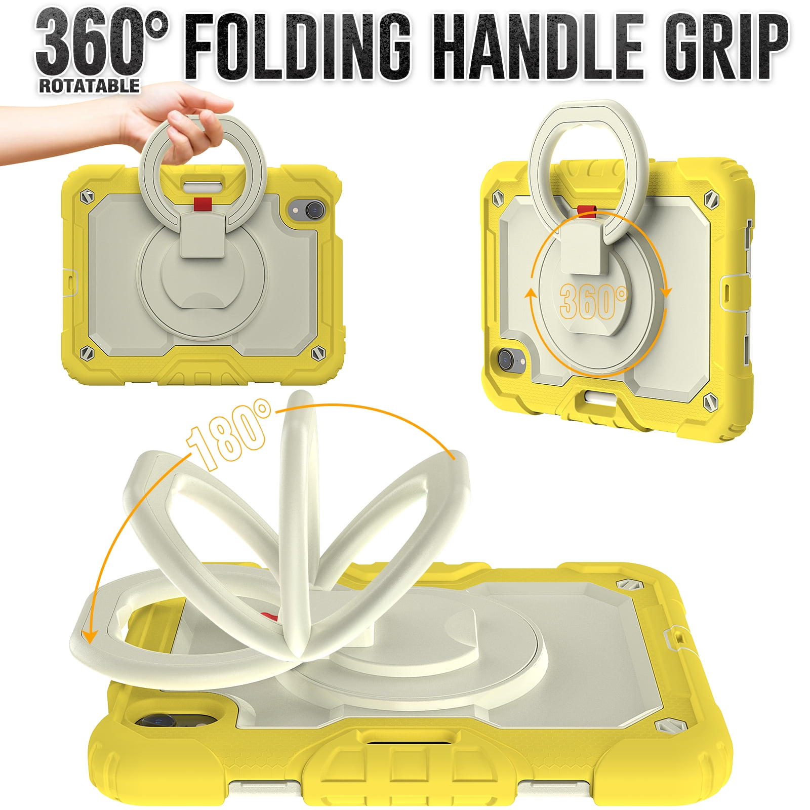 Allytechgroup Screen Protector Case for Apple iPad mini 7th Gen/ 6th Gen 8.3 Inch, Heavy Duty Protective Build-in Pencil Holder Handle Stand Rugged Bumper Case Kids Friendly for iPad mini 6 7, Yellow