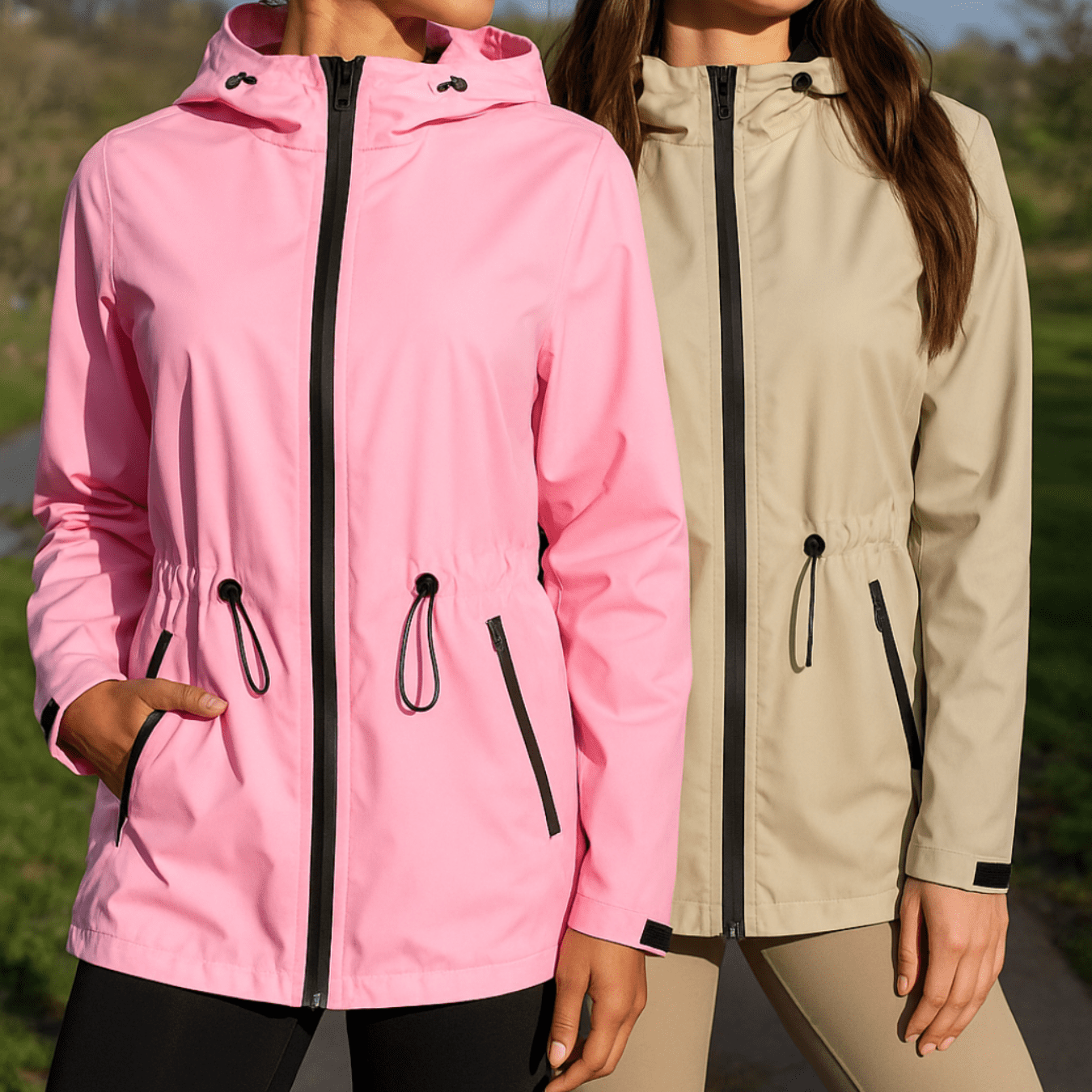 PUFFIT Waterproof Jacket Oversized Hoodie Coat Zip Rain Jacket with Adjustable Waist, Hood & Cuffs, Jacket Outerwear with Large Pocket for Daily Wear