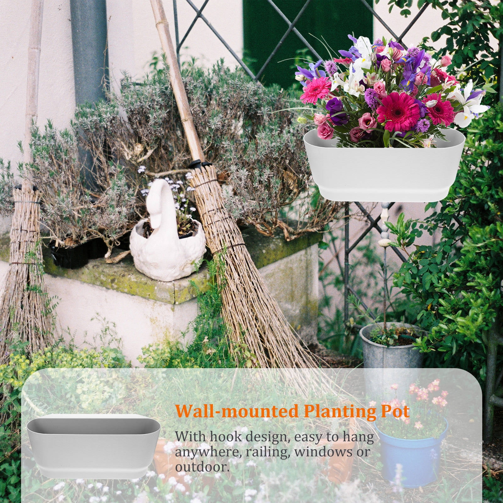 HOMEMAXS Railing Pots Succulent Plant Pots Hanging Planter 44.5x22.4cm White