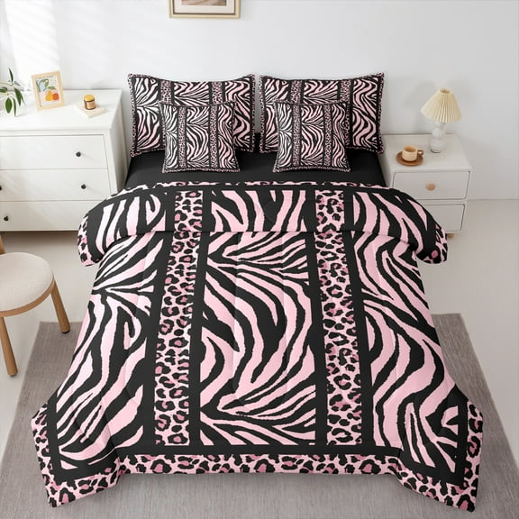 Homewish Cheetah Zebra Print 7-Piece Twin Bedding Sets for Boys Girls,Animal Print Bedding Comforter Set,Geometric Stripes Lines Breathable Sheet Sets,Super Cozy Room Decor,Reversible