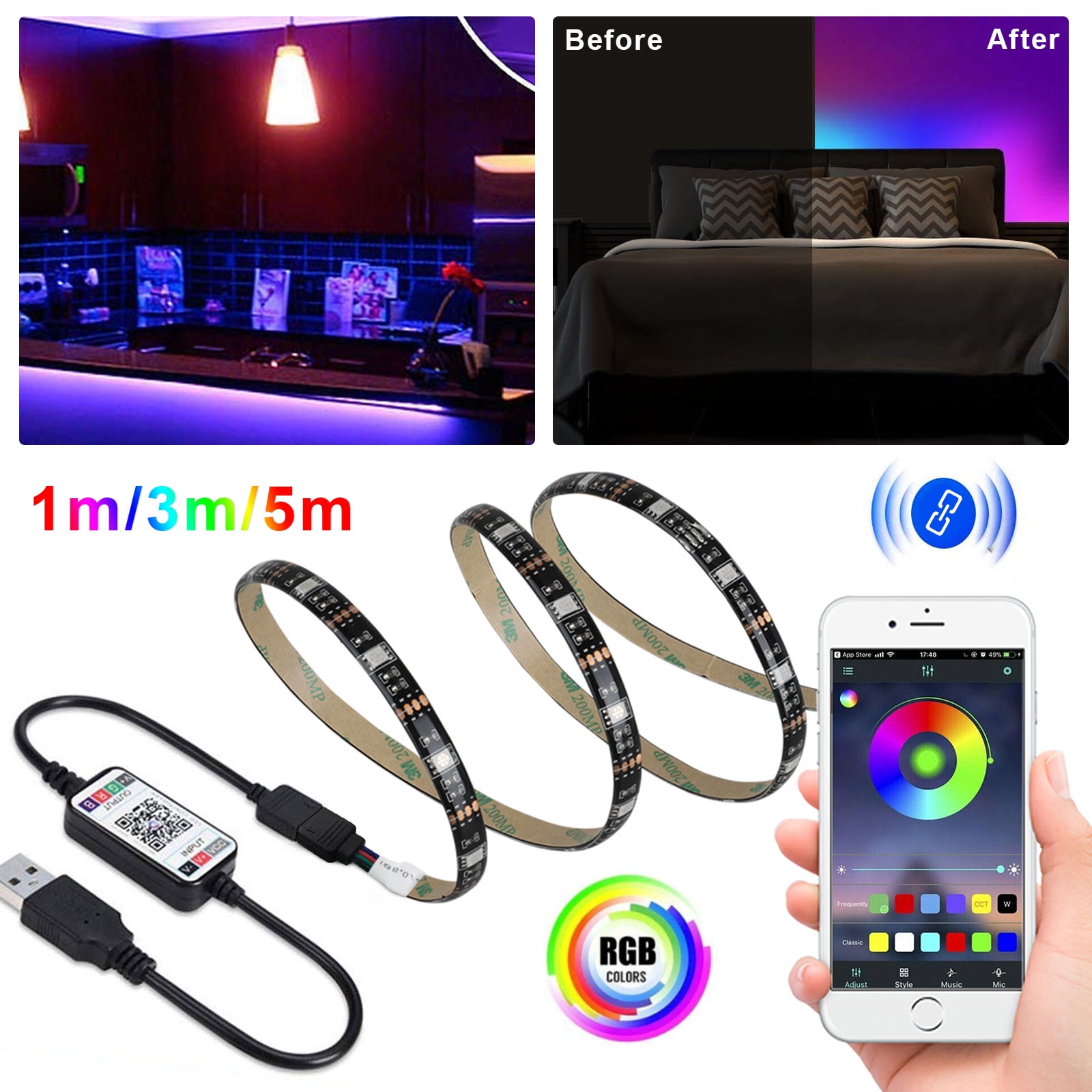 LED Strip Lights, 5M/4M/3M/2M/1M Flexible Strip Light SMD5050 RGB with
