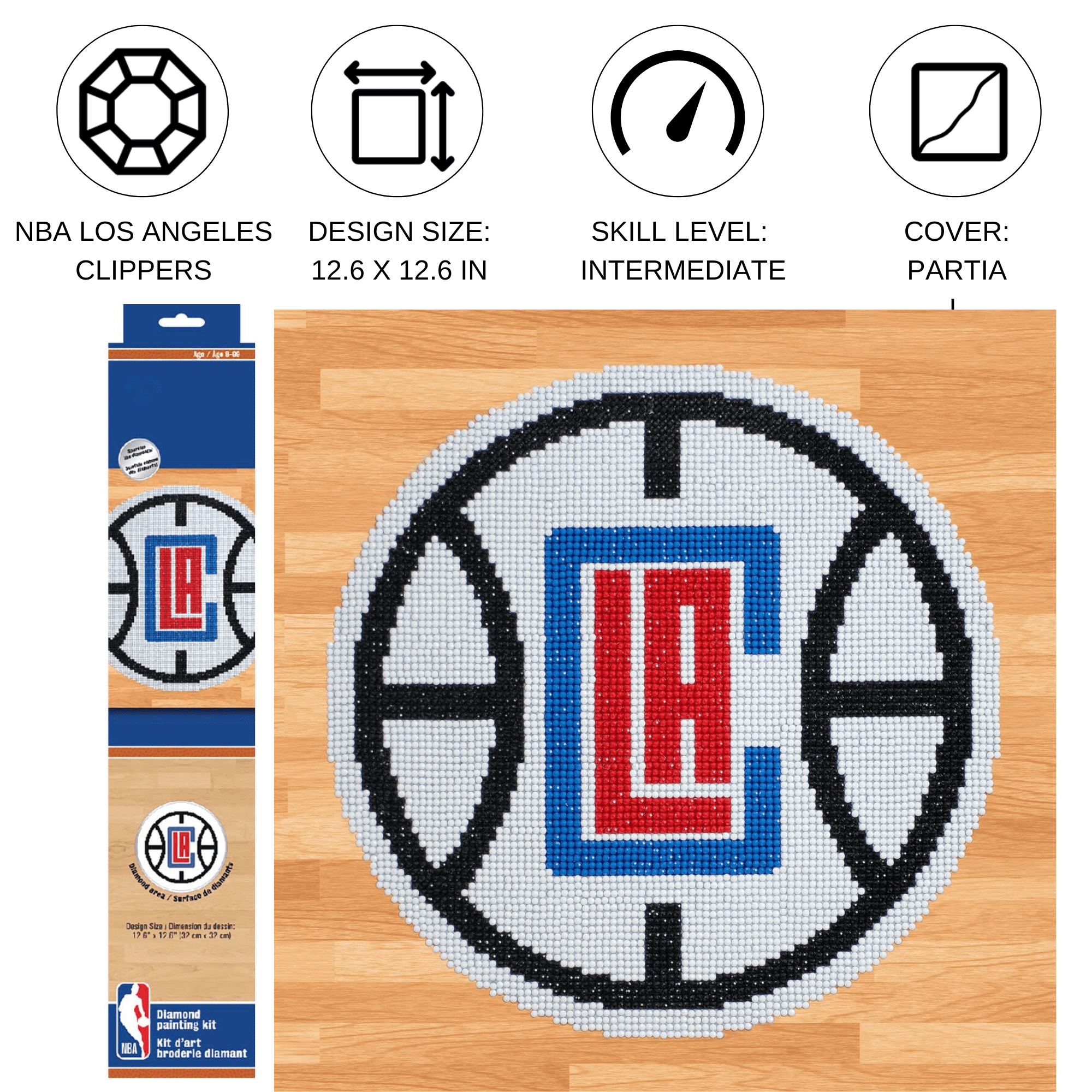 Diamond Dotz NBA Los Angeles Clippers Basketball Diamond Painting Kits for Adults - Diamond Art Kits a Relaxing Creative Craft Kit with Dotz Gems 12.6"x12.6"