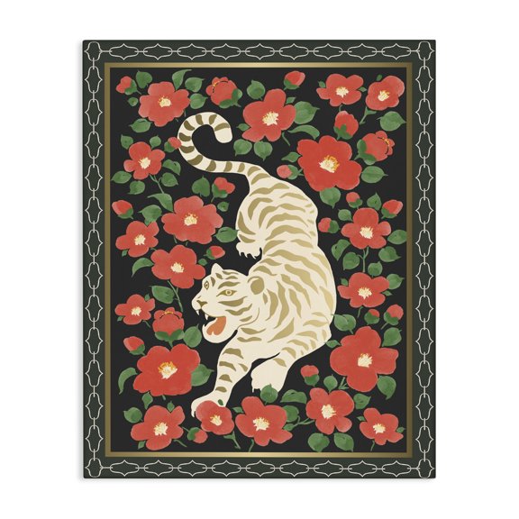 Stupell Industries Eclectic Ivory Tiger Among Camelias Canvas Art, 16 x 20, by Karolina Sato