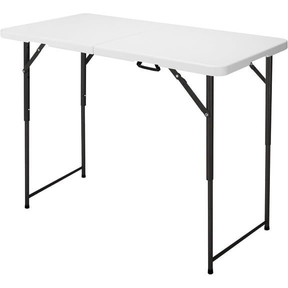 4 Foot Folding Adjustable Height Utility Table for Indoor Outdoor Use HDPE and Steel White