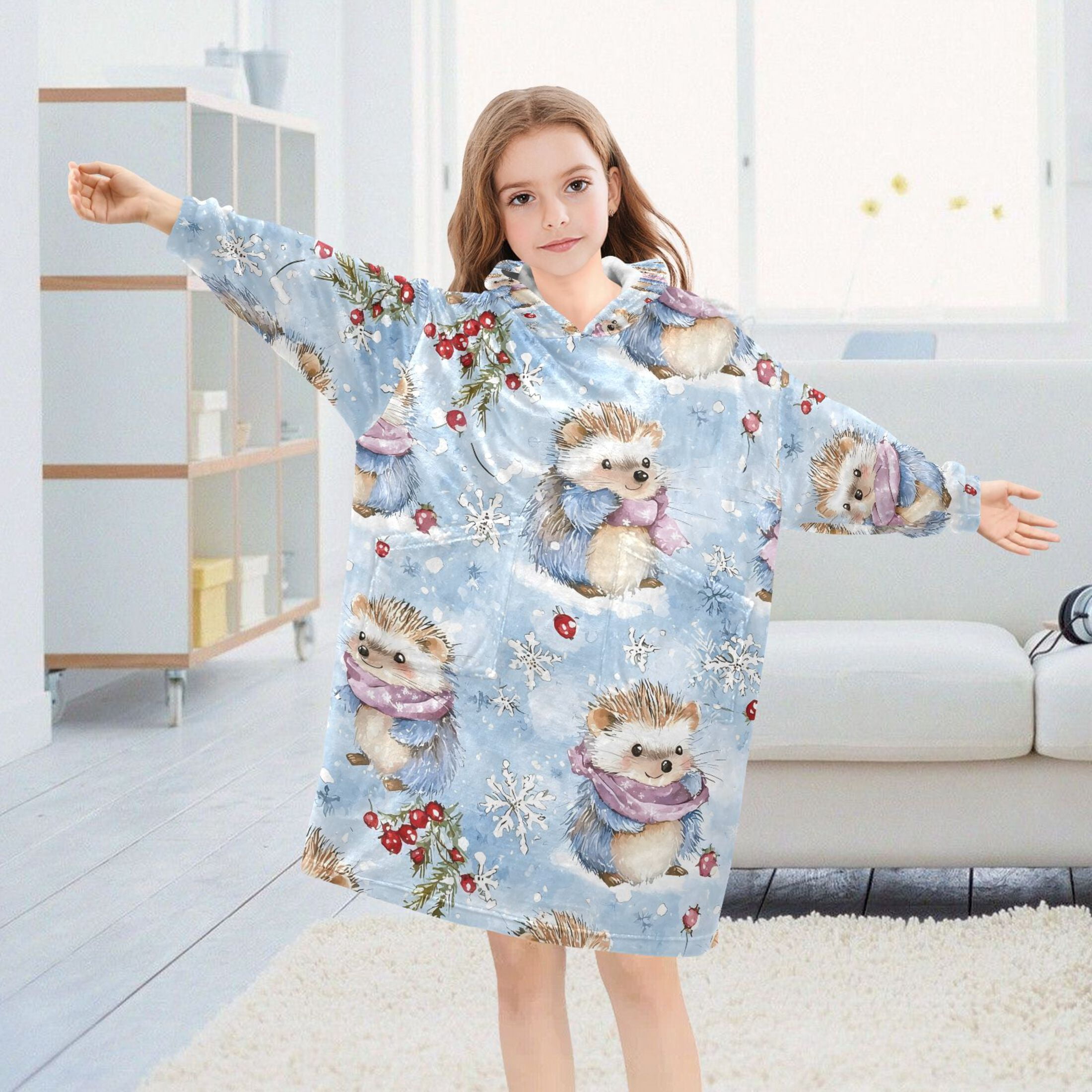 joogoo Wearable Blanket Hoodie for Cute Hedgehog Oversized Sherpa Hooded 3-14 YR M
