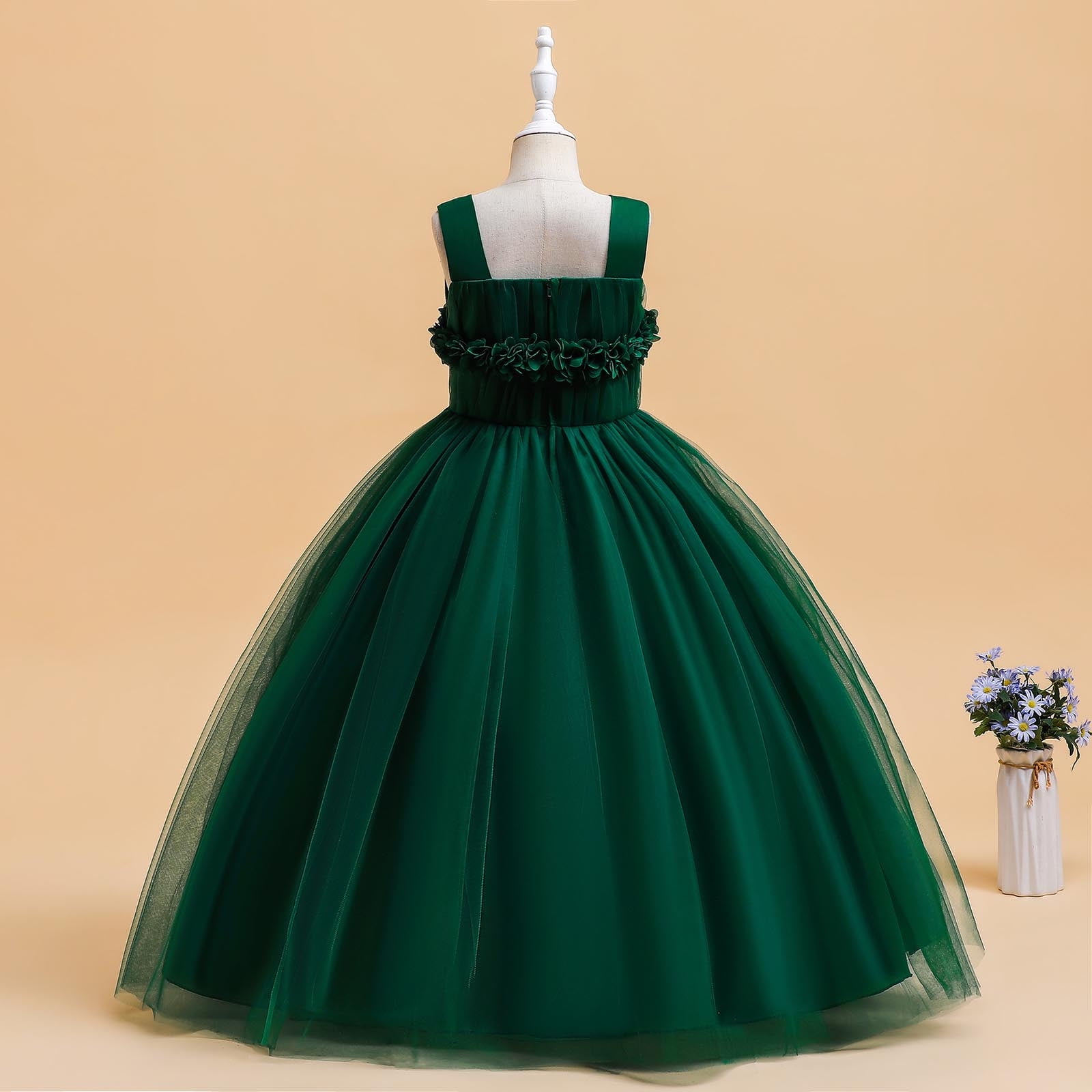 Wedding Guest Dresses for Girls 225 Size 6-17 Juniors Teens Elegant Sleeveless Floral A-Line Solid Tulle-Tutu Flower Girls Prom Dress
