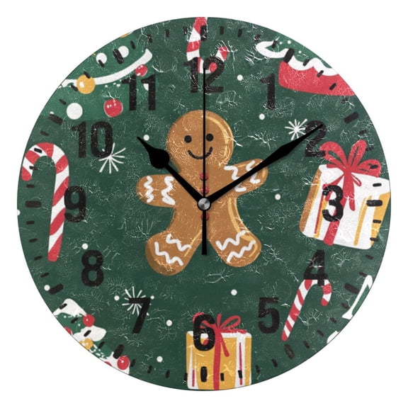 Yayeee 10" Wall Clock Battery Operated Quartz Round Silent Non-Ticking Home Decor,Green Christmas Gingerbread