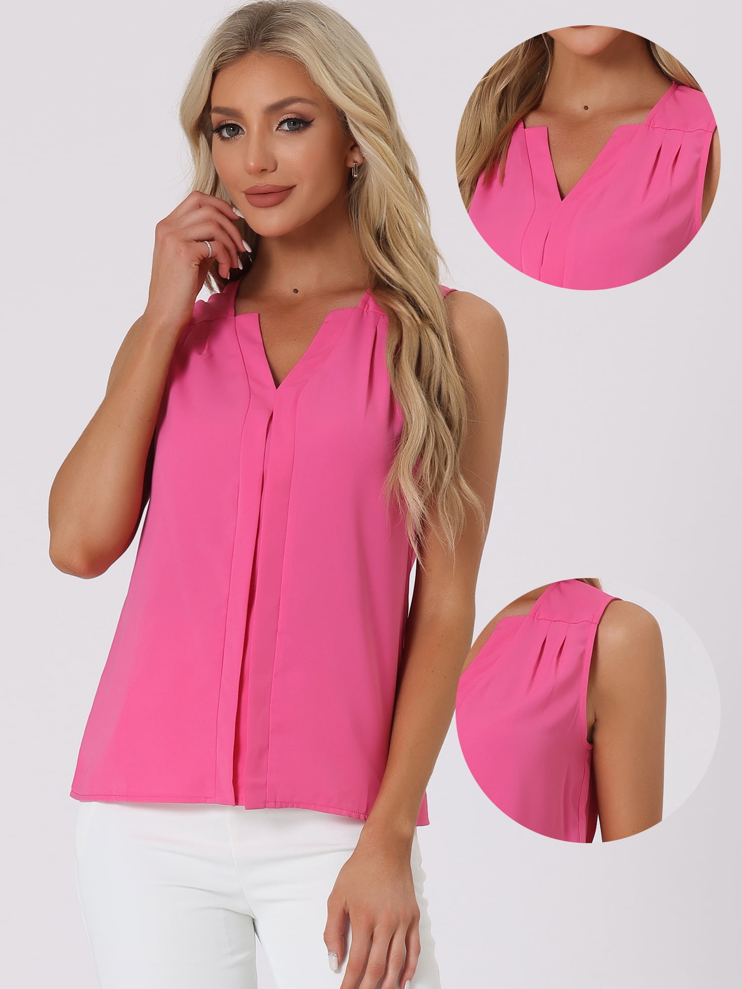 DARING DIVA Sleeveless Blouse Top Office Work Shirt XL Hot Pink