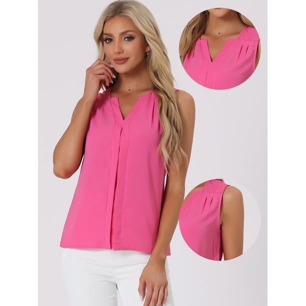DARING DIVA Sleeveless Blouse Top Office Work Shirt XS Hot Pink