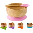 thumbnail image 1 of Plato de bambú para bebé con ventosa antideslizante que incluye plato con ventosa para bebé, plato de alimentación con ventosa estable, cuchara para bebé a juego, juego de vajilla para bebé de alta ca JFHHH pequeña, 1 of 5