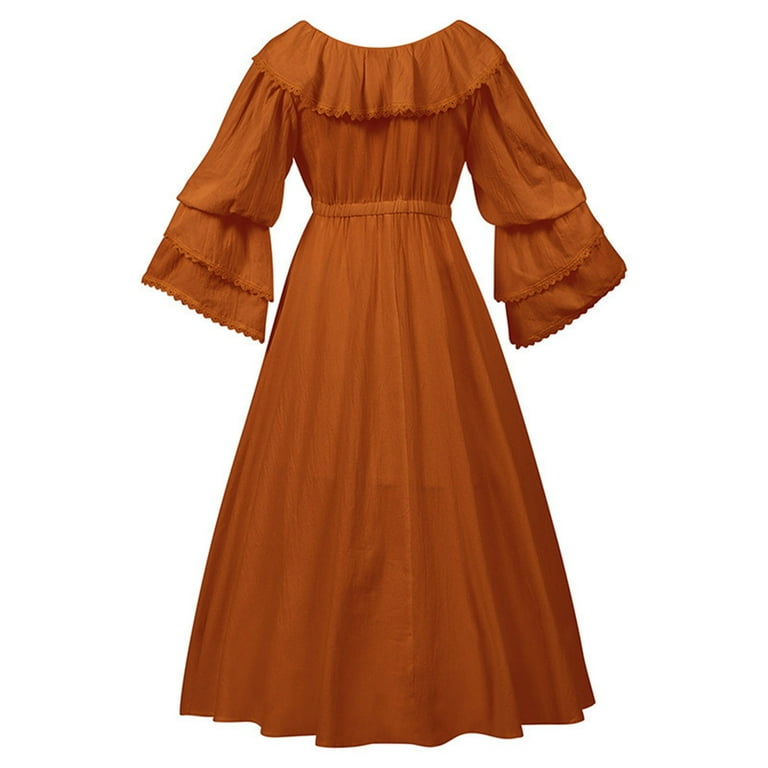 Homenesgenics Fall Dresses for Women Plus Size Fashion Women Solid Color  Style Doll Collar Long Sleeves Corset Dress Long Dress Wench Dress Orange L  - Walmart.com