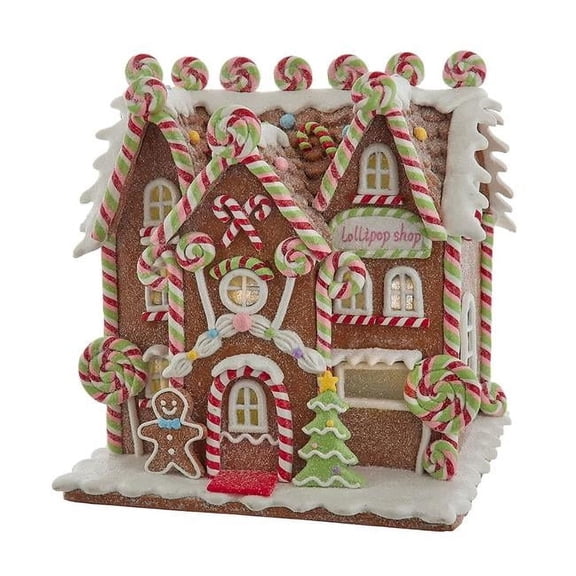 Kurt S. Adler JEL1416 8.46 in. Battery Operated LED Lighted Gingerbread Lollipop Shop