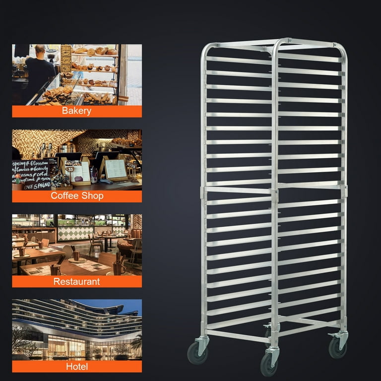 SKYSHALO 20 Sheet Commercial Bun Pan Rack Kitchen Aluminum Baking Racks Brake Wheel Walmart